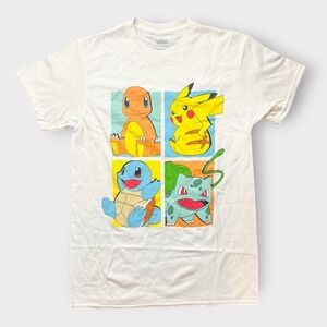 Pokemon Graphic T-Shirt White Small Pikachu Charmander Squirtle Bulbasaur‎ Tee